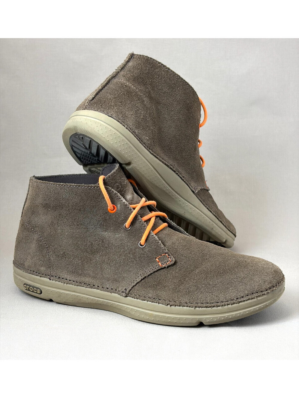 Crocs Mens 12 Suede Chukka Boots Ankle Desert Shoes Brown Orange Lace 14669